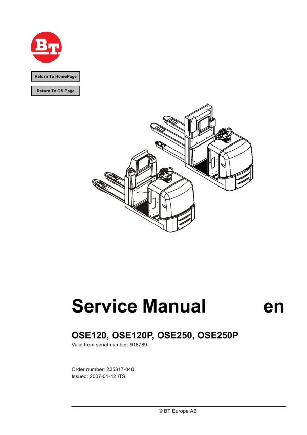 BT Forklift OSE120 OSE120P OSE250 OSE250P Service Manual