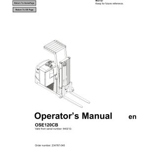 BT Forklift OSE120CB Operators Manual