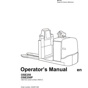 BT Forklift OSE250 OSE250P Operators Manual