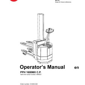 BT Forklift PPH 1600MX C.P. Operators Manual