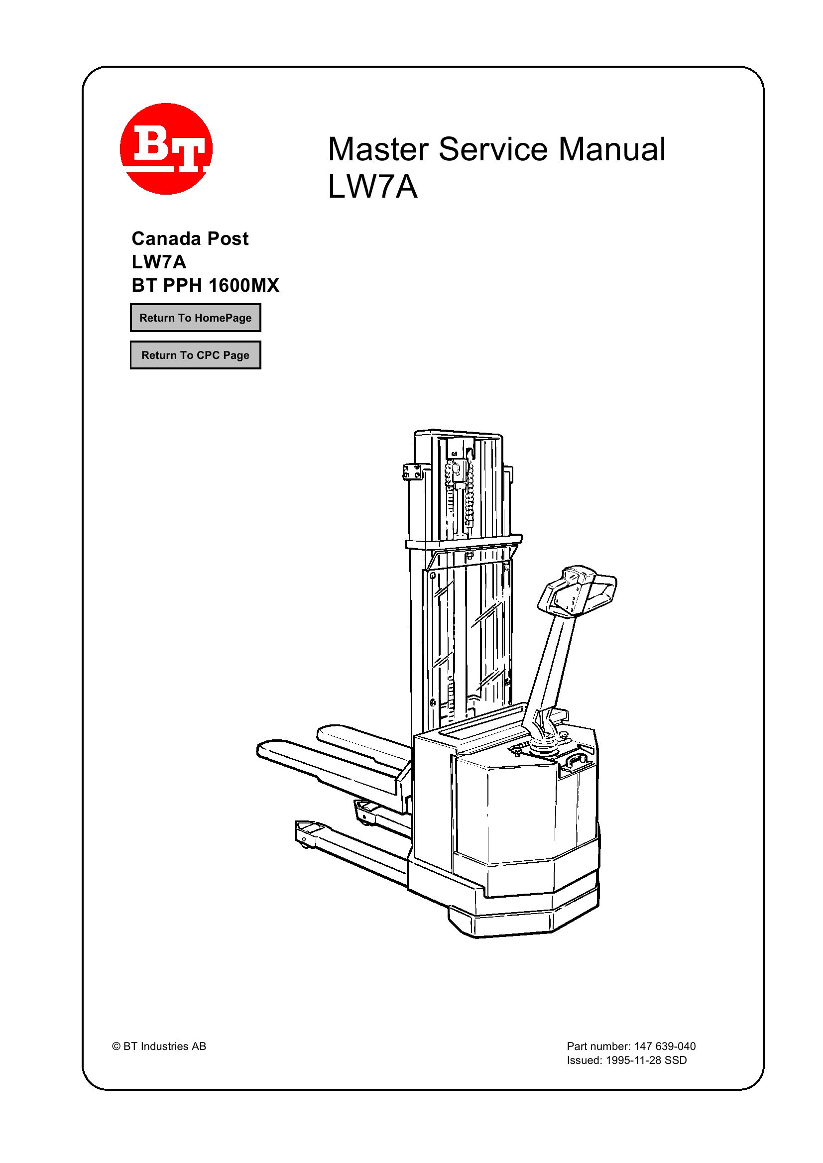 BT Forklift PPH 1600MX Master Service Manual