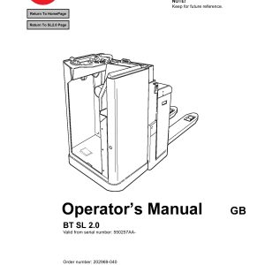 BT Forklift SL 2.0 Operators Manual