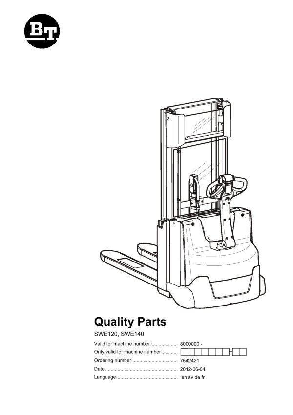 BT Forklift SWE120 SWE140 Parts Catalog