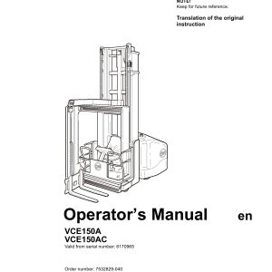 BT Forklift VCE150A VCE150AC Operators Manual