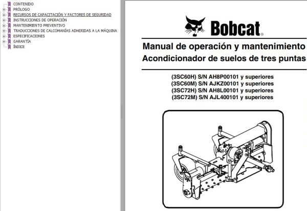Bobcat 3SC60H 3SC60M 3SC72H 3SC72M Operation Maintenance Manual 6987448 ES