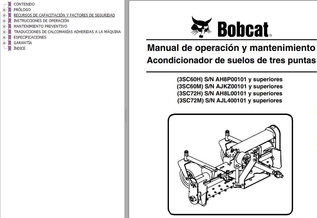 Bobcat 3SC60H 3SC60M 3SC72H 3SC72M Operation Maintenance Manual 6987448 ES
