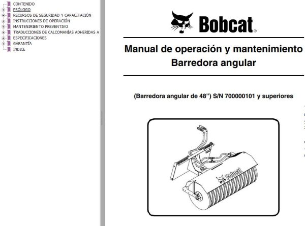 Bobcat Angle Sweeper 48 Operation Maintenance Manual 6901268 ES