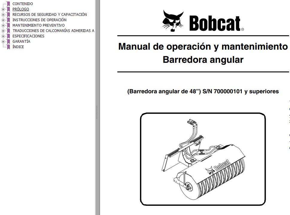 Bobcat Angle Sweeper 48 Operation Maintenance Manual 6901268 ES