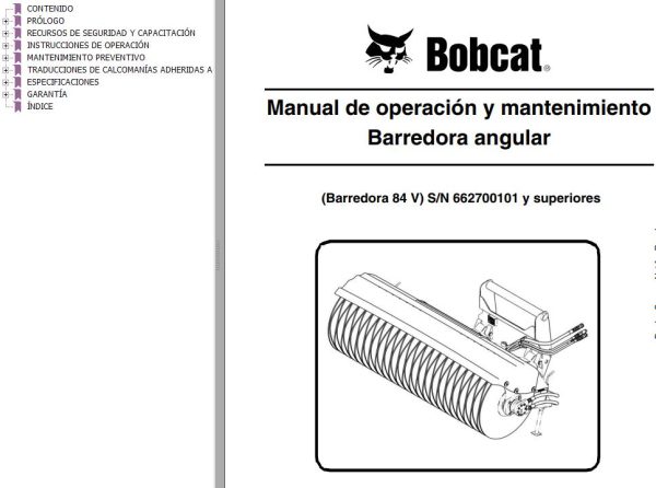 Bobcat Angle Sweeper 84V Operation Maintenance Manual 6901385 ES