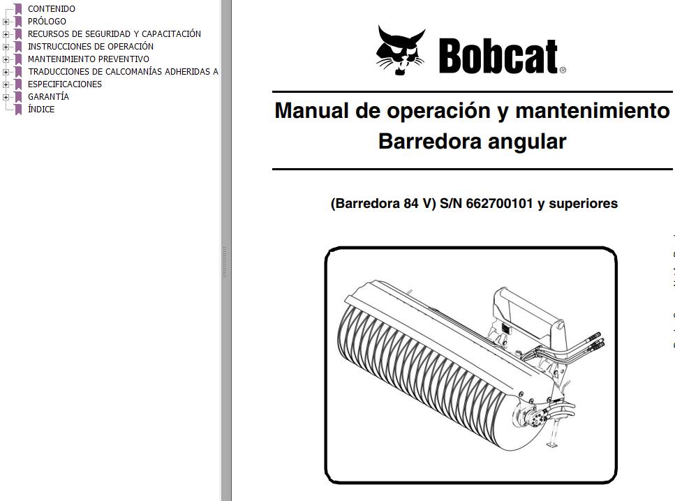 Bobcat Angle Sweeper 84V Operation Maintenance Manual 6901385 ES