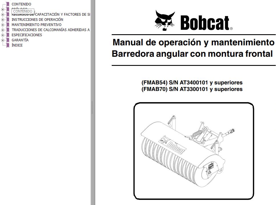 Bobcat Angle Sweeper FMAB54 FMAB70 Operation Maintenance Manual ES