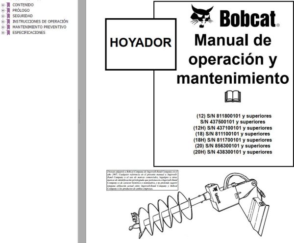 Bobcat Auger 12 12H 18 18H 20 20H Operation Maintenance Manual 6724838 ES