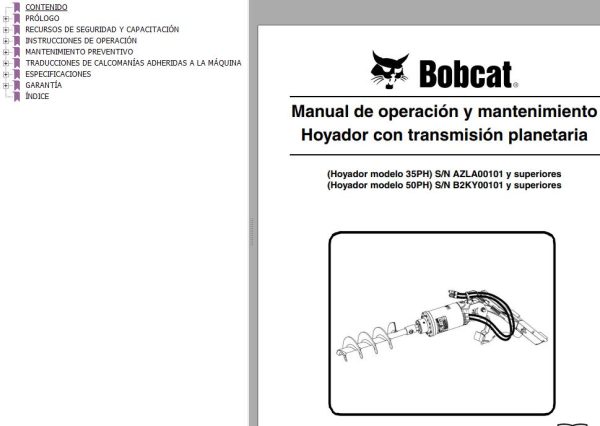 Bobcat Auger 35PH 50PH Operation Maintenance Manual 6990868 ES