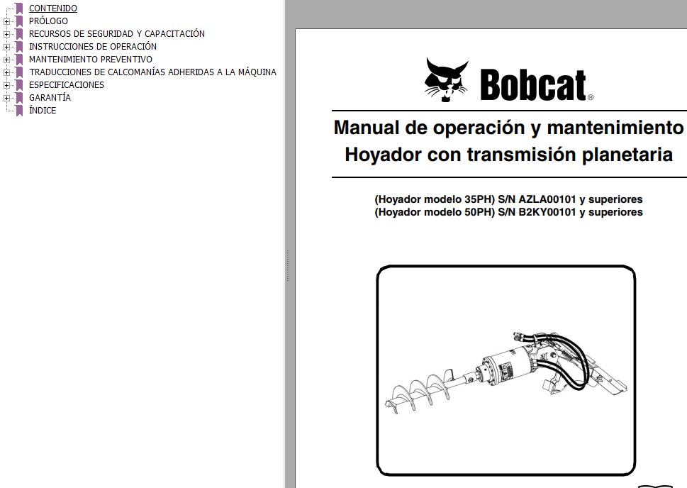 Bobcat Auger 35PH 50PH Operation Maintenance Manual 6990868 ES