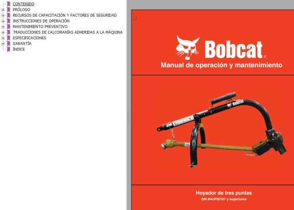 Bobcat Auger Three Point Operation Maintenance Manual 7383809 ES