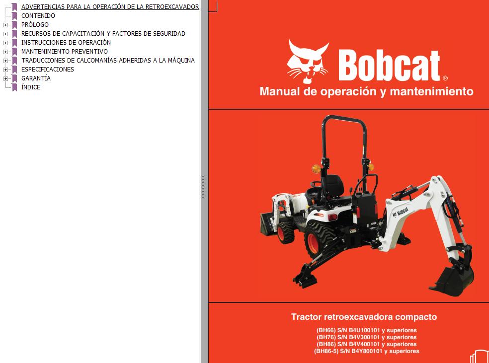Bobcat BH66 BH76 BH86 BH86 5 Operation Maintenance Manual 7376988 ES
