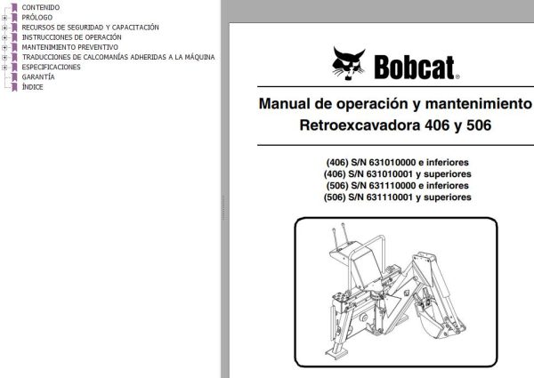 Bobcat Backhoe 406 506 Operation Maintenance Manual 6901229 ES