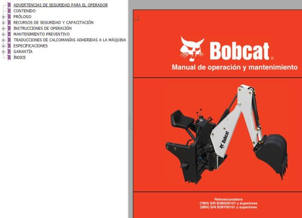 Bobcat Backhoe 7BH 9BH Operation Maintenance Manual 6986708 ES