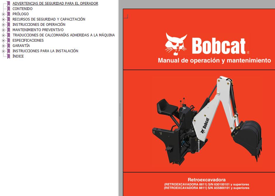 Bobcat Backhoe 8811 Operation Maintenance Manual ES