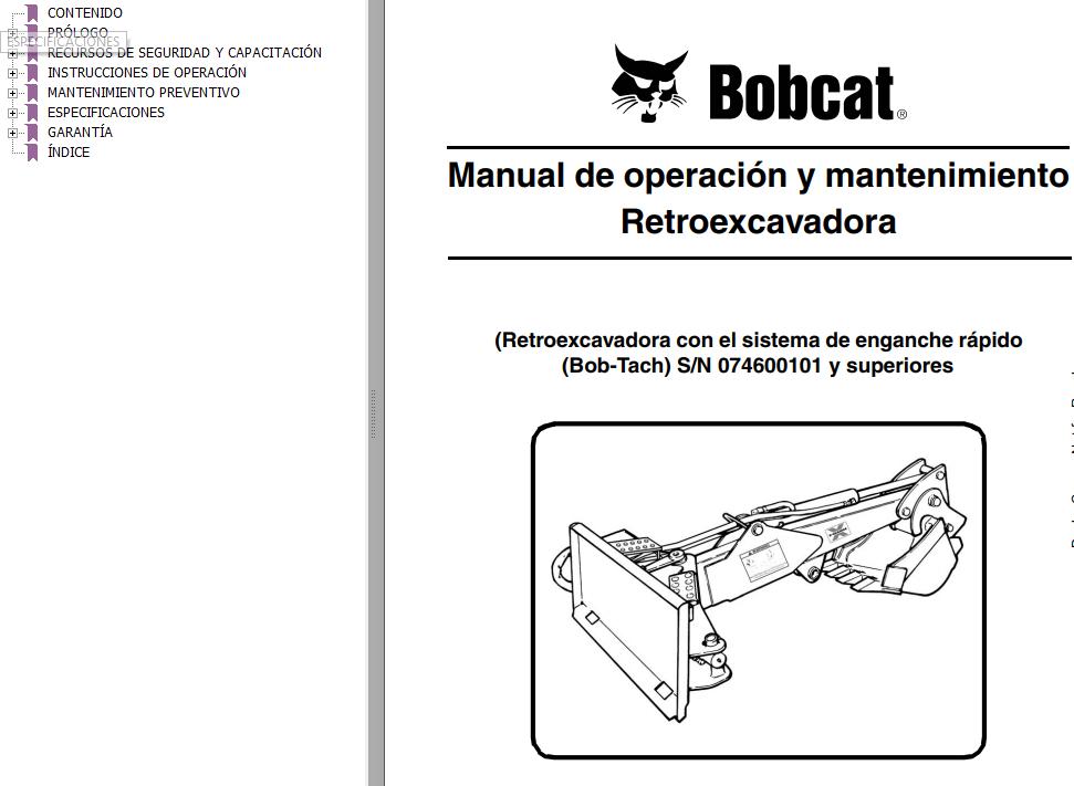 Bobcat Backhoe Bobtach Operation Maintenance Manual 6901671 ES