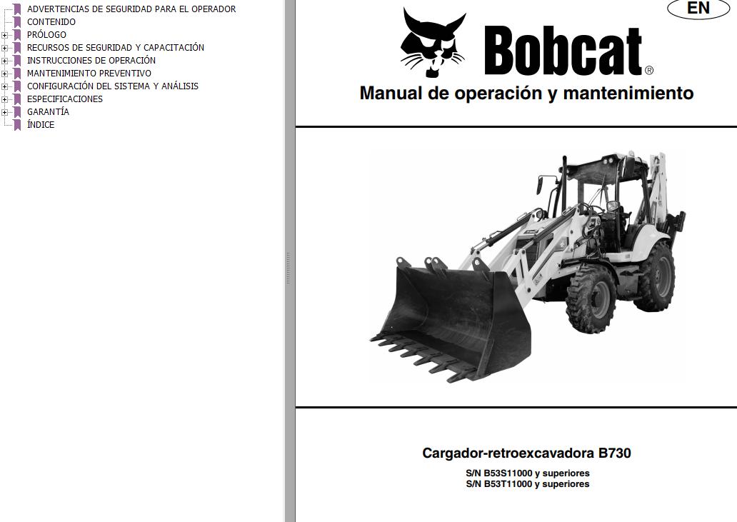 Bobcat Backhoe Loader B730 Operation Maintenance Manual 7402294 ES