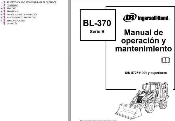 Bobcat Backhoe Loader BL370 Series B Operation Maintenance Manual 6902604 ES