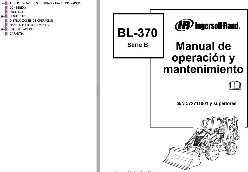 Bobcat Backhoe Loader BL370 Series B Operation Maintenance Manual 6902604 ES