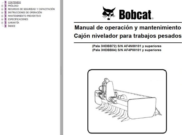 Bobcat Blade Box 3HDBB72 3HDBB84 Operation Maintenance Manual 6987241 ES