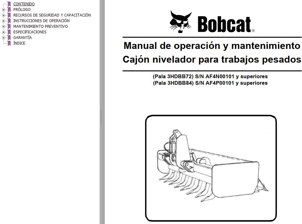 Bobcat Blade Box 3HDBB72 3HDBB84 Operation Maintenance Manual 6987241 ES