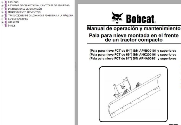Bobcat Blade Snow 54 69 84 Operation Maintenance Manual ES