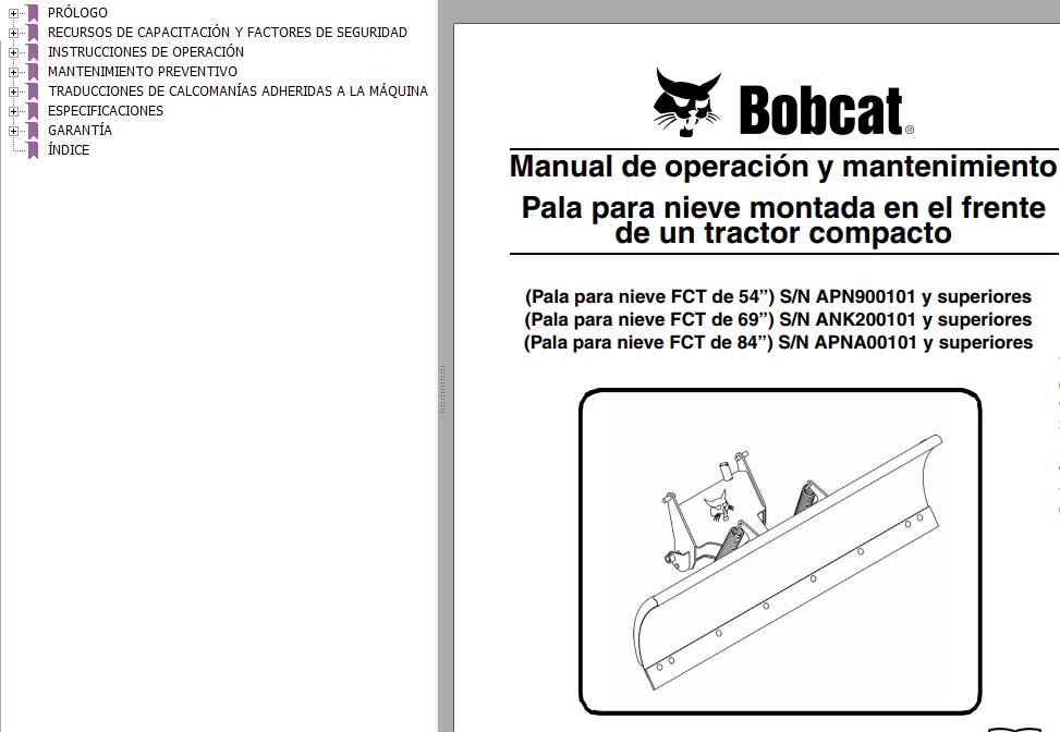 Bobcat Blade Snow 54 69 84 Operation Maintenance Manual ES