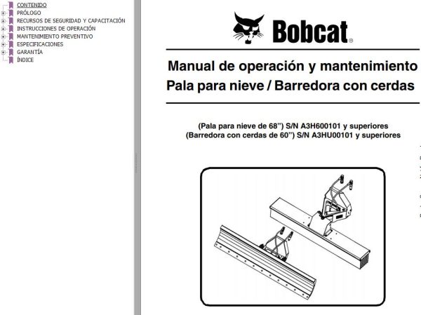 Bobcat Blade Snow 60 68 Operation Maintenance Manual 6904730 ES