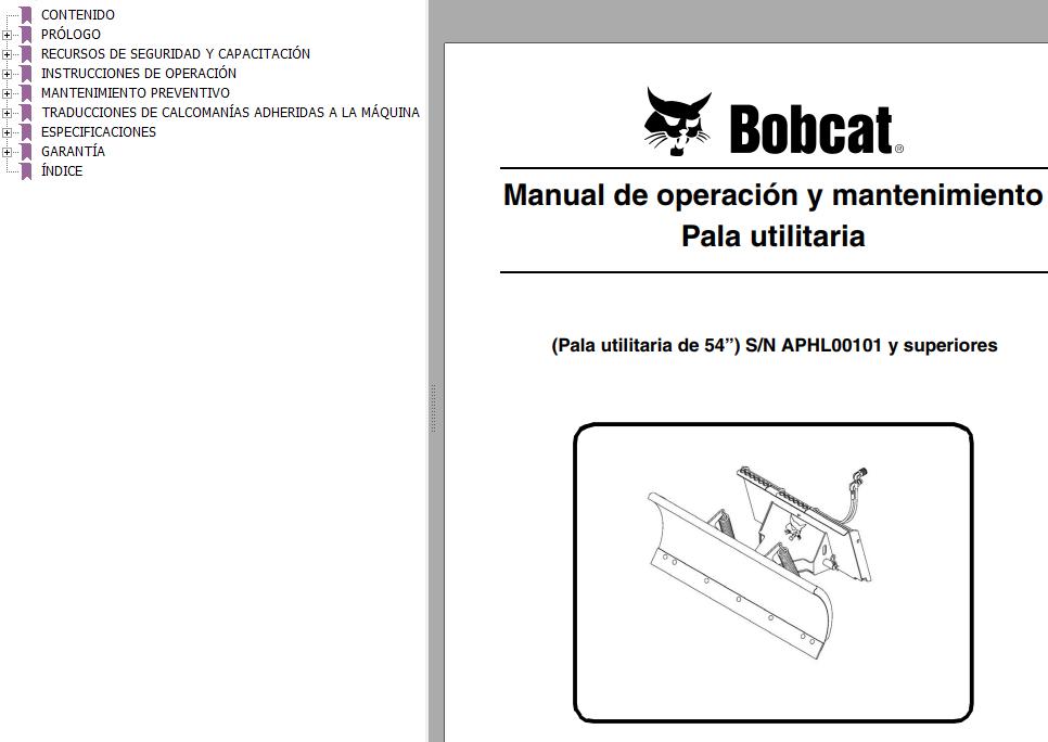 Bobcat Blade Utility 54 Operation Maintenance Manual 6990065 ES