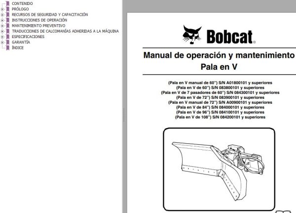 Bobcat Blade V 60 72 84 96 108 Operation Maintenance Manual 6902081 ES