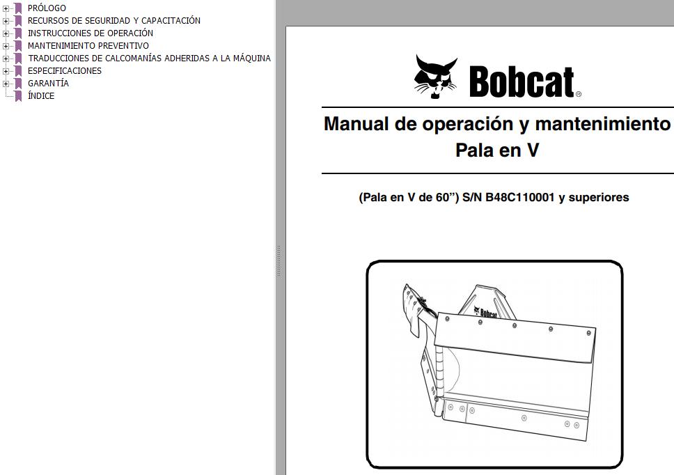 Bobcat Blade V 60 Operation Maintenance Manual 7308111 ES