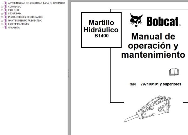 Bobcat Breaker B1400 Operation Maintenance Manual 6902190 ES