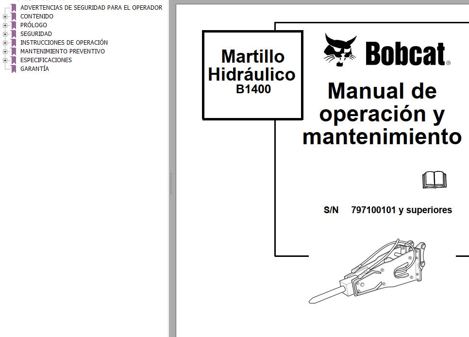 Bobcat Breaker B1400 Operation Maintenance Manual 6902190 ES