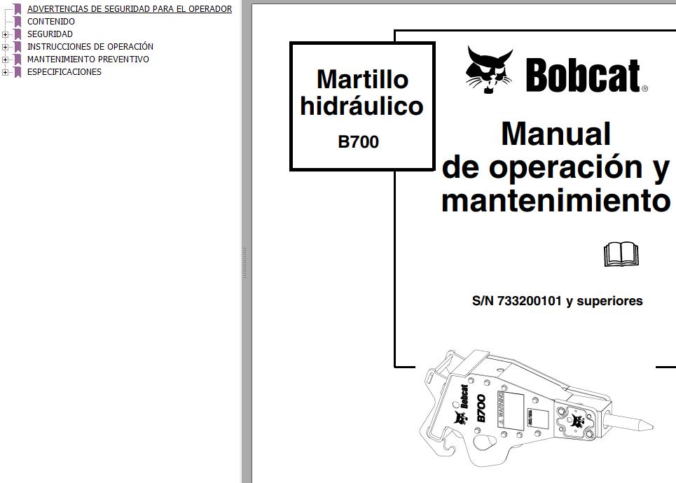 Bobcat Breaker B700 Operation Maintenance Manual 6901102 ES