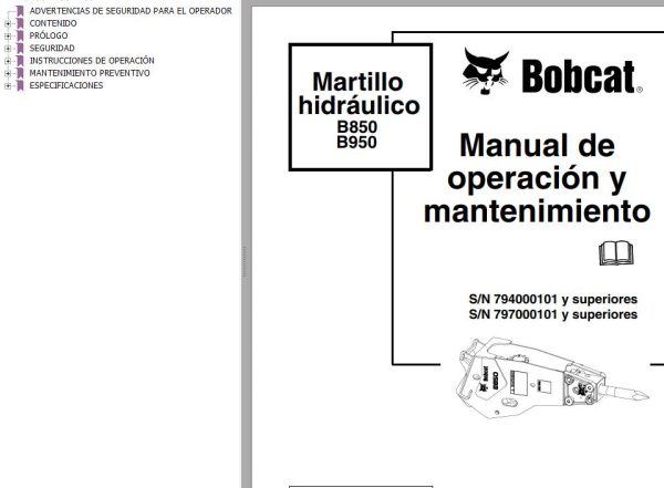 Bobcat Breaker B850 B950 Operation Maintenance Manual 6901134 ES
