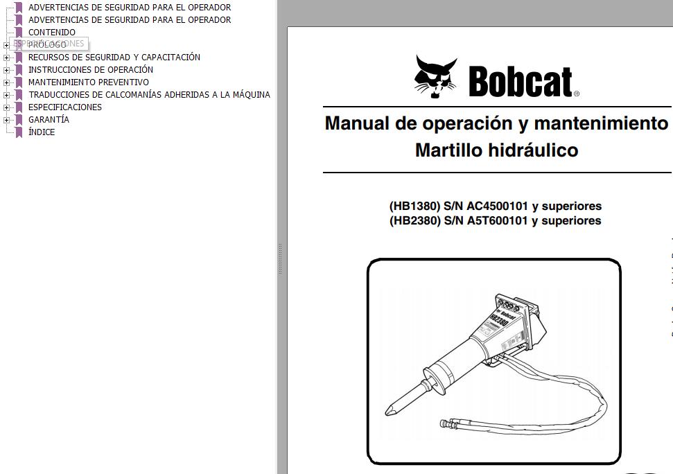 Bobcat Breaker HB1380 HB2380 Operation Maintenance Manual 6904928 ES