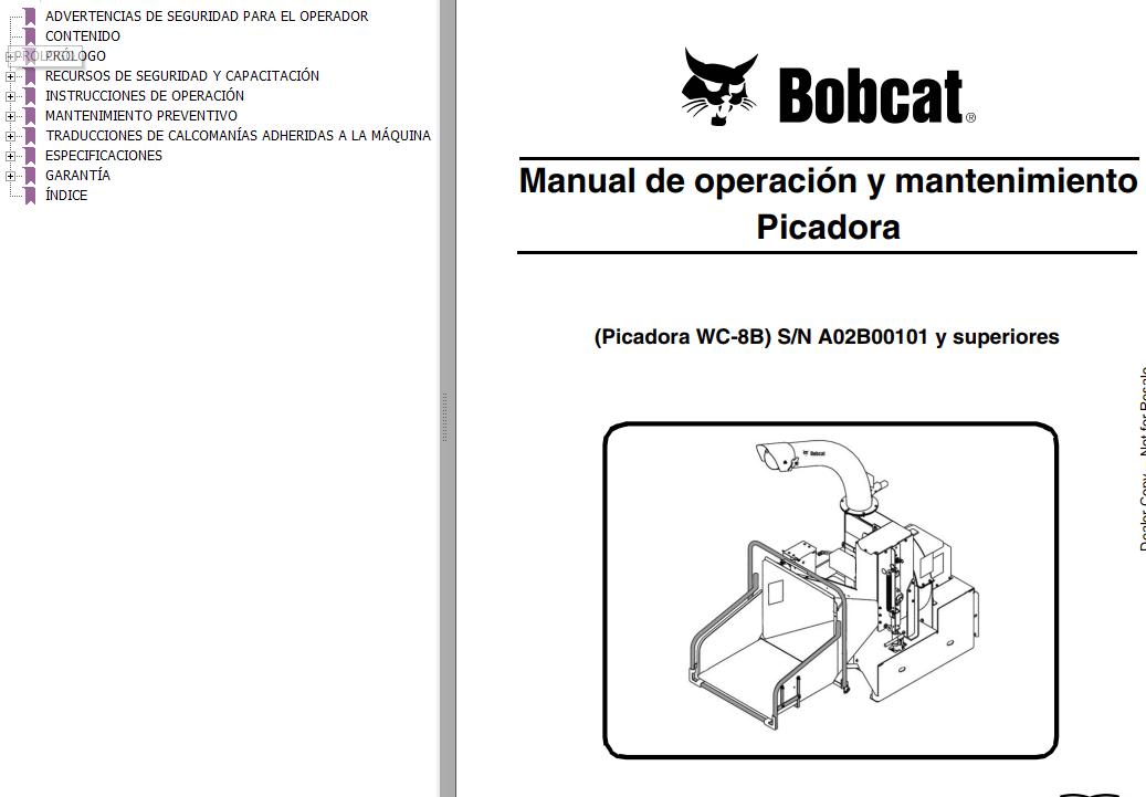 Bobcat Chipper WC 8B Operation Maintenance Manual 6904884 ES