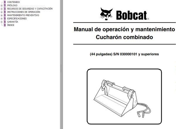 Bobcat Combination Bucket 44 Operation Maintenance Manual 6902572 ES
