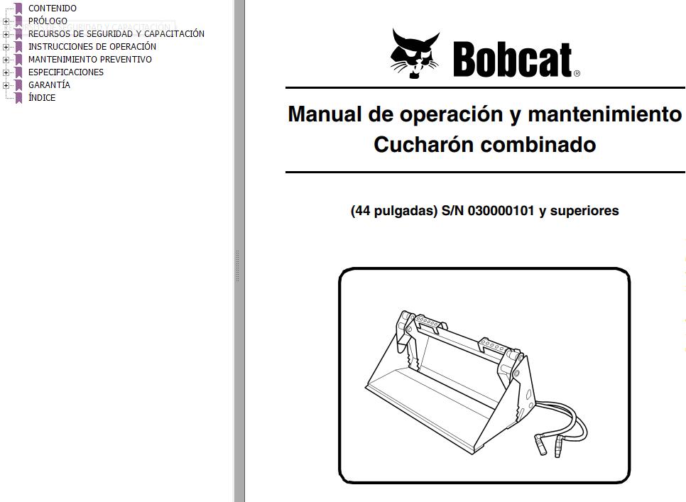 Bobcat Combination Bucket 44 Operation Maintenance Manual 6902572 ES