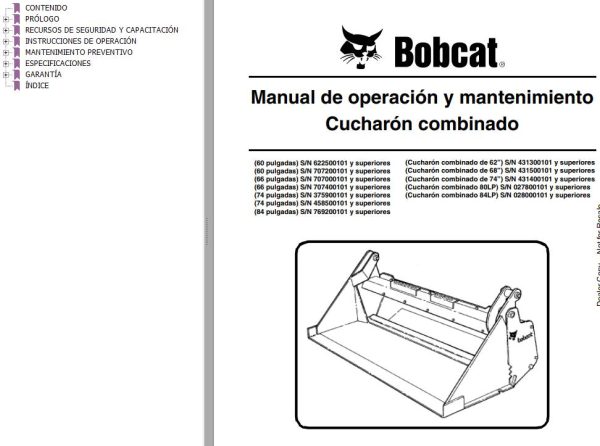 Bobcat Combination Bucket 60 to 84 Operation Maintenance Manual 6902659 ES