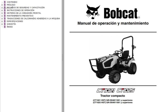 Bobcat Compact Tractor CT1021HST CT1025HST Operation Maintenance Manual 7408014 ES