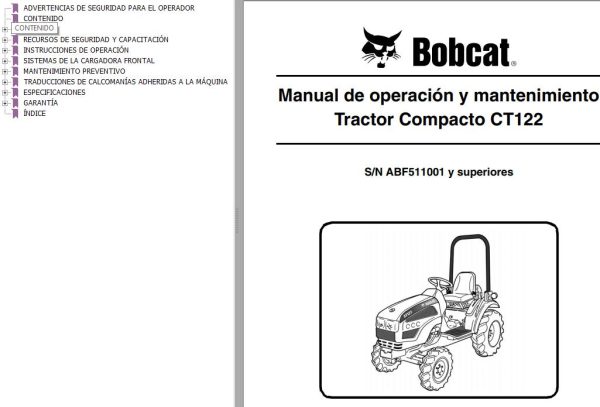 Bobcat Compact Tractor CT122 Operation Maintenance Manual 6986919 ES