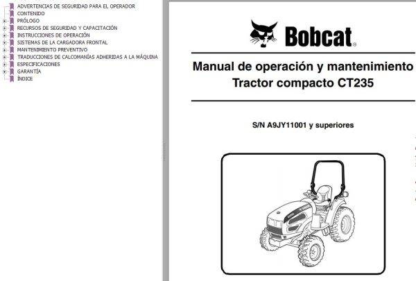Bobcat Compact Tractor CT235 Operation Maintenance Manual 6986643 ES