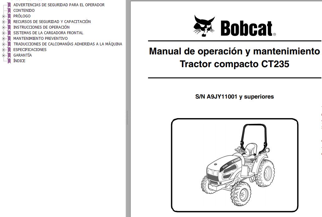 Bobcat Compact Tractor CT235 Operation Maintenance Manual 6986643 ES