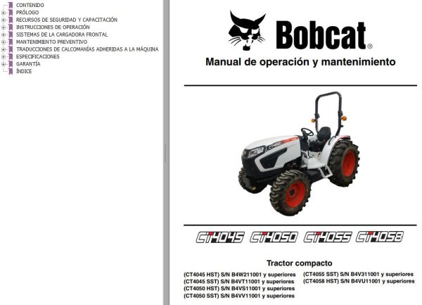 Bobcat Compact Tractor CT4045 CT4050 CT4055 CT4058 Operation Maintenance Manual 7372752 ES