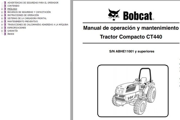 Bobcat Compact Tractor CT440 Operation Maintenance Manual 6987073 ES